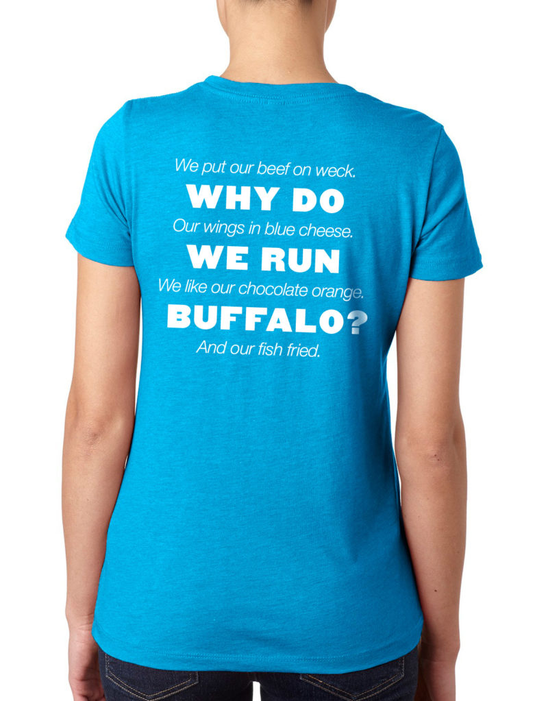 Female Cut Women's Why We Run Buffalo t-shirt back