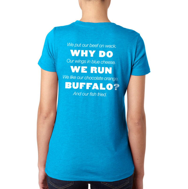 Female Cut Women's Why We Run Buffalo t-shirt back